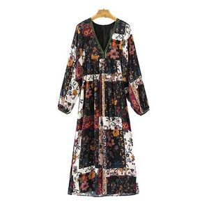 Boho Floral print patch midi dress